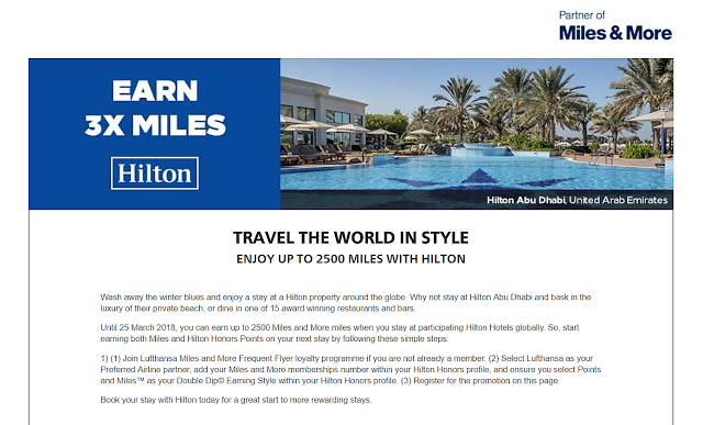 汉莎航空 Lufthansa与希尔顿联合活动-入住希尔顿Hilton酒店，每次最多获取2500 Miles and More miles!